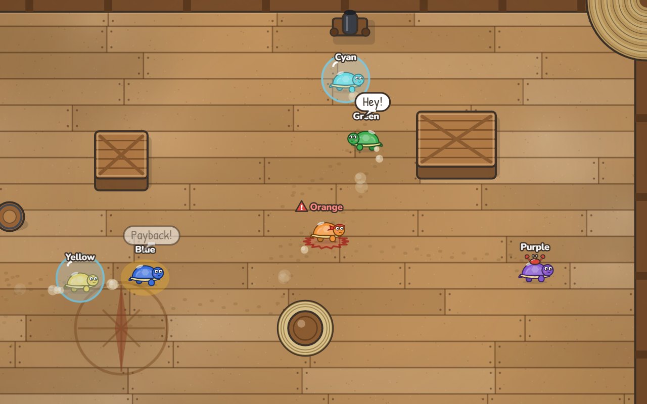 Shipwreck: the wooden deck of a ship, with crates, a barrel and a compass rose